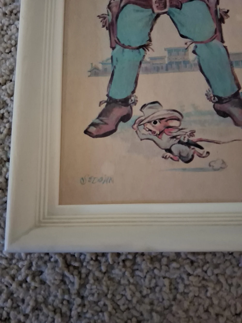 1970’s Two Sedona Framed Prints: Boy Cowboy and Boy Praying w/Puppy 16.5